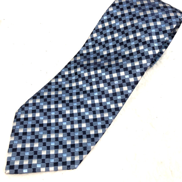 Geoffrey Beene Mens OS Blue Black Digital Squares Silk Neck Tie Stain Resistant - Picture 1 of 4
